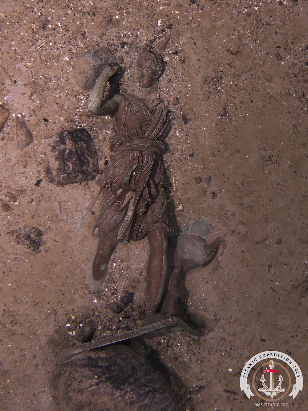 Titanic's Diana of Versailles bronze bust at the bottom of the Atlantic Ocean